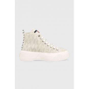 Tommy Jeans tenisi VULC KNITTED MC femei, culoarea bej, EN0EN02141