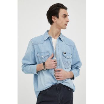 Wrangler camasa jeans barbati, cu guler clasic, regular