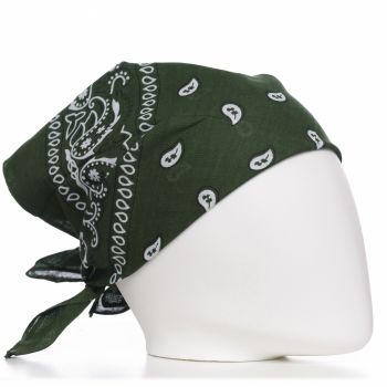 Bandana tip batic patrat cu imprimeu alb pe fond kaki