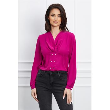 Bluza LaDonna magenta din voal cu nasturi perlati