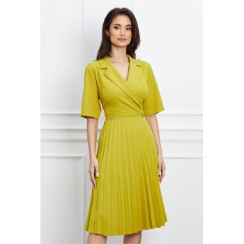 Rochie Eleonora verde lime cu fusta plisata