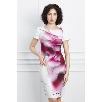 Rochie Iarina alba cu imprimeu magenta