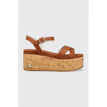 U.S. Polo Assn. sandale LOREN femei, culoarea maro, toc pana, LOREN002D