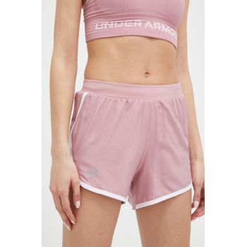 Under Armour pantaloni scurți de alergare femei, culoarea roz, neted, medium waist