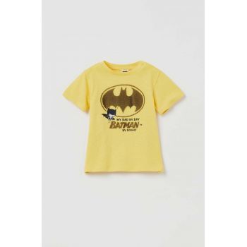 OVS tricou din bumbac pentru bebelusi culoarea galben, cu imprimeu