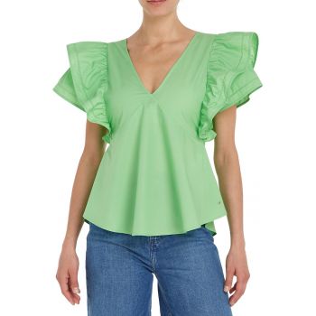 Bluza de bumbac organic cu maneci cu volane