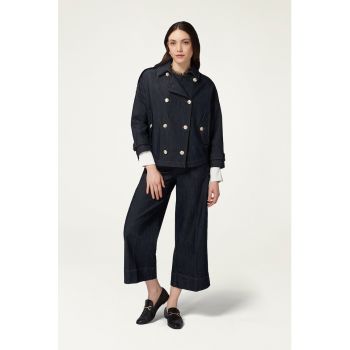 Jacheta de denim cu doua randuri de nasturi
