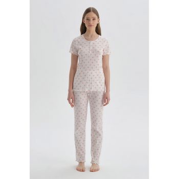 Pijama de bumbac cu fenta cu nasturi