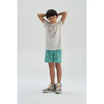 Pijama de bumbac cu imprimeu cosmic