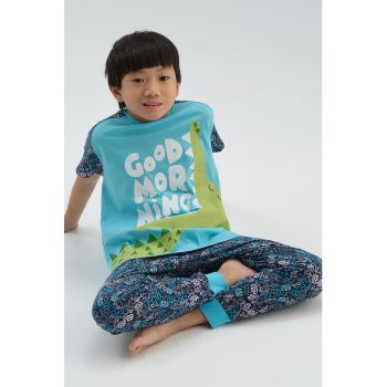 Pijama de bumbac cu imprimeu crocodil