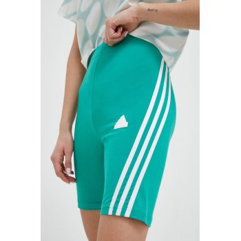 adidas pantaloni scurti femei, culoarea verde, cu imprimeu, high waist