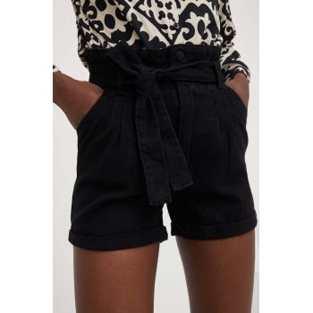 Answear Lab pantaloni scurti jeans femei, culoarea negru, neted, high waist ieftini