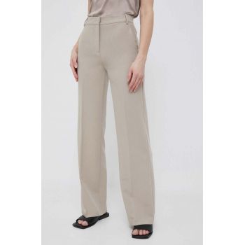 Sisley pantaloni femei, culoarea bej, drept, high waist