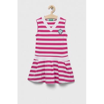 United Colors of Benetton rochie din bumbac pentru copii culoarea roz, mini, evazati