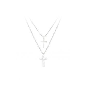 Colier cu siraguri multiple - decorat cu pandantive cruce si zirconia
