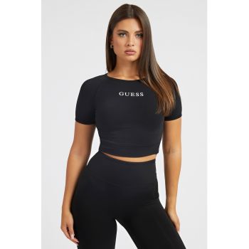 Tricou crop cu imprimeu logo pentru fitness