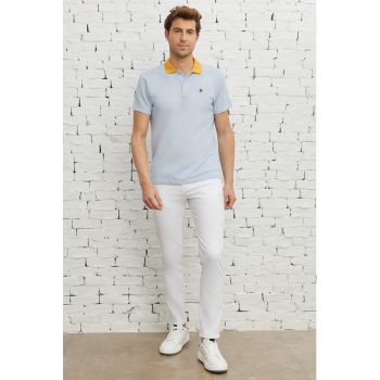 Tricou polo slim fit cu guler contrastant