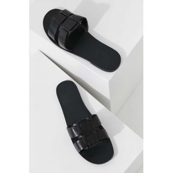 Answear Lab slapi de piele femei, culoarea negru