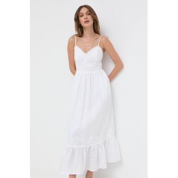 Luisa Spagnoli rochie din in culoarea alb, maxi, evazati