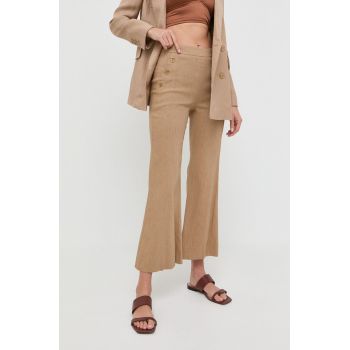 Marella pantaloni din in culoarea bej, mulata, high waist