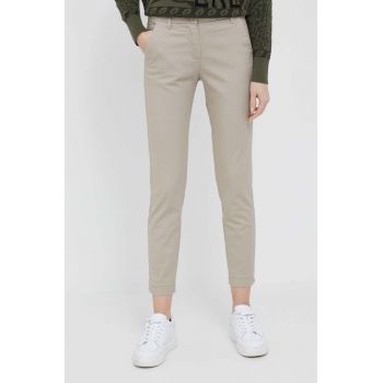 Sisley pantaloni femei, culoarea bej, mulata, medium waist