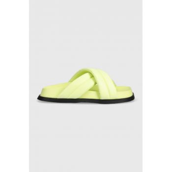 Tommy Jeans papuci FANCY PADDED SANDAL femei, culoarea verde, EN0EN02175