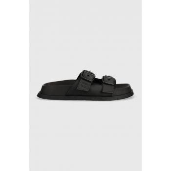 Tommy Jeans papuci FANCY SANDAL femei, culoarea negru, EN0EN02136