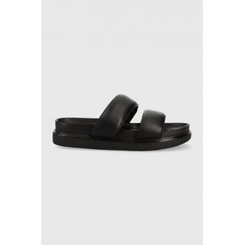 Vagabond slapi de piele ERIN femei, culoarea negru, cu platforma