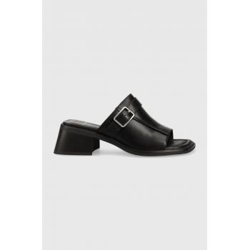 Vagabond slapi de piele INES femei, culoarea negru, cu toc drept, 5511.001.20