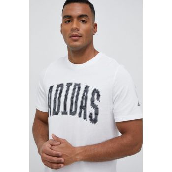 adidas tricou din bumbac culoarea alb, cu imprimeu ieftin