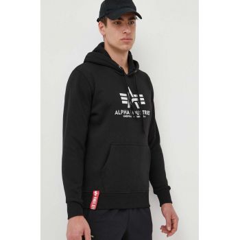 Alpha Industries bluza barbati, culoarea negru, cu glugă, cu imprimeu