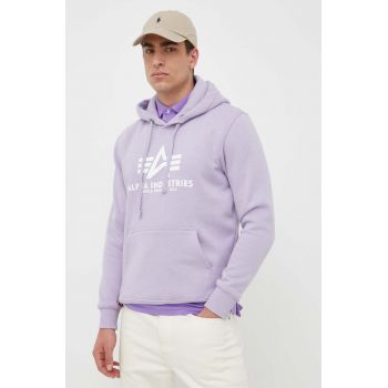 Alpha Industries bluza barbati, culoarea violet, cu glugă, cu imprimeu de firma original