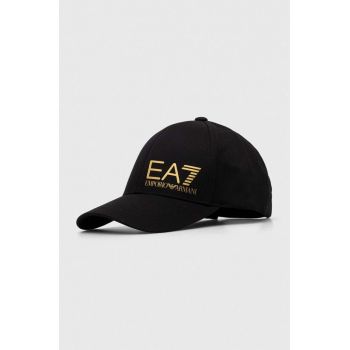 EA7 Emporio Armani șapcă de baseball din bumbac culoarea negru, cu imprimeu de firma originala