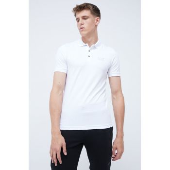 EA7 Emporio Armani tricou polo barbati, culoarea alb, neted ieftin