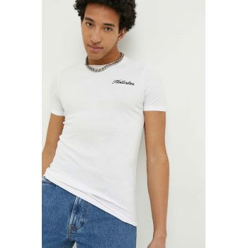 Hollister Co. tricou din bumbac culoarea alb, cu imprimeu