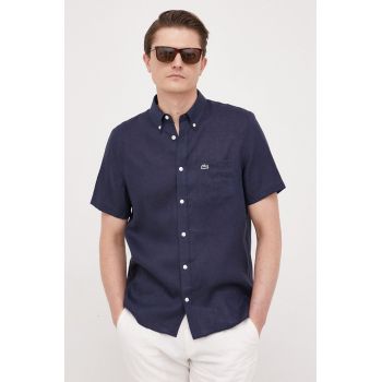 Lacoste camasa de in culoarea albastru marin, cu guler button-down, regular de firma originala