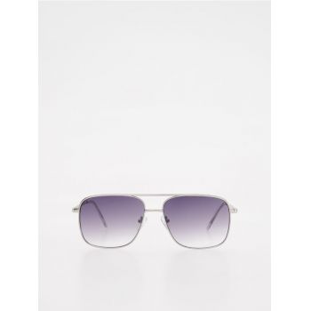Reserved - Ochelari de soare tip aviator - Argintiu