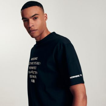 Reserved - Tricou oversized cu imprimeu în relief - Negru
