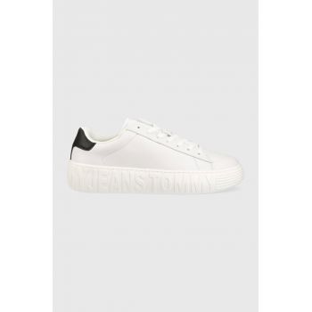 Tommy Jeans sneakers din piele LEATHER OUTSOLE culoarea alb, EM0EM01159