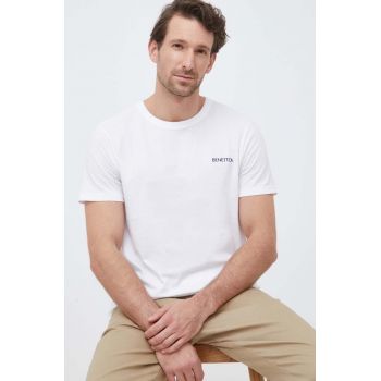 United Colors of Benetton tricou din bumbac culoarea alb, cu imprimeu