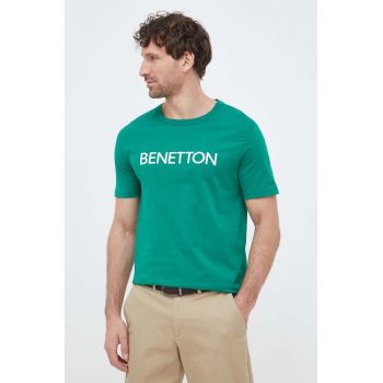 United Colors of Benetton tricou din bumbac culoarea verde, cu imprimeu de firma original