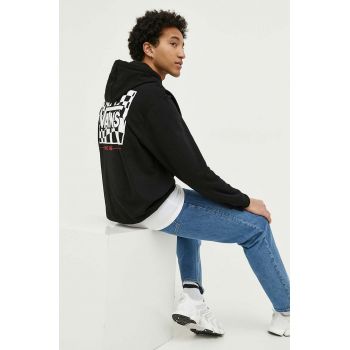 Vans hanorac de bumbac barbati, culoarea negru, cu glugă, cu imprimeu