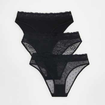 Reserved - Set de 3 perechi de chiloți bikini - Negru Reserved - Set de 3 perechi de chiloți bikini - Negru