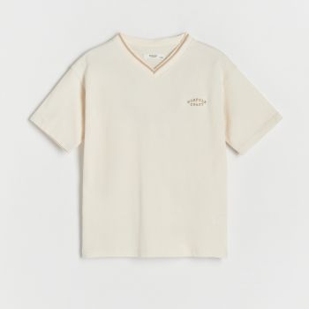 Reserved - Tricou din bumbac cu aplicații - Ivory