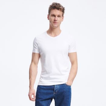 Reserved - Tricou slim cu decolteu în V - Alb