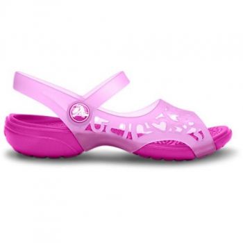 Sandale Crocs copii Adrina Hearts Sandal Roz - Neon Magenta/Carnation ieftine