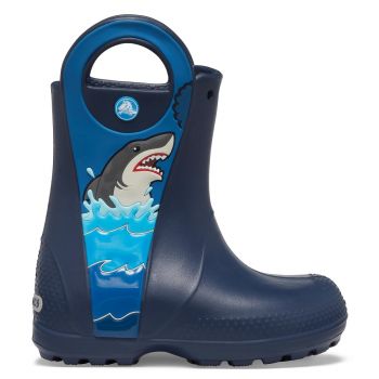 Cizme Crocs Boys' Crocs Fun Lab Shark Patch Rain Boot Albastru - Navy ieftine