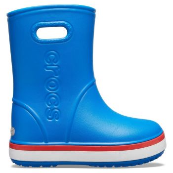 Cizme Crocs Kids' Crocband Rain Boot Albastru - Bright Cobalt/Flame ieftine
