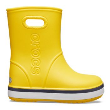 Cizme Crocs Kids' Crocband Rain Boot Galben - Yellow/Navy ieftine