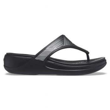 Șlapi Crocs Monterey Metallic Wedge Flip Negru - Black ieftine